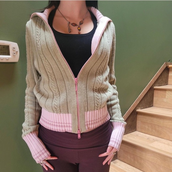 Tommy Hilfiger Pink and Green Zip-Up Cardigan - Picture 2 of 2